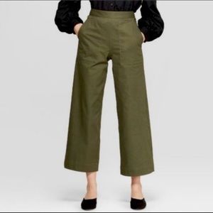 Prologue Wide Leg High Rise army green crop pant